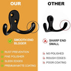 20 Pack Coat Hooks Wall Hooks for Hanging, Heavy Duty Double Prong Metal Hook Wall Mounted for Living Room, Bathroom, Kitchen, Bedroom for Coat, Bag, Scarf, Towel, Hat, Key, Cup (Black)