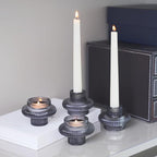 VOHO Smoky Grey Taper Candle Holders Set of 6, Classic Ribbed Candle Sticks Holder Decor for Table Centerpiece at Daily/Birthday/Party, Double Sided Candle Holder for Candlesticks & Tea Lights Candles