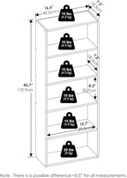 Furinno Basic Book Shelf, 5-Tier Bookshelf, Cube Storage Organizer Bookcase with Open Shelf, 7 x 17 x 44, for Living Room, Bedroom, Home Office, White
