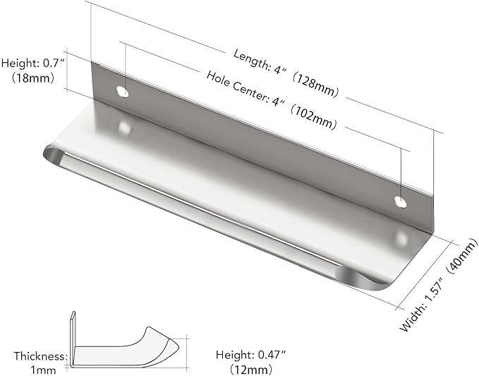 Ravinte Hardware 20 Pack Silver Cabinet Handles, 5 Inch (128mm) Finger Edge Pulls, 4 Inch Hole Center, Finger Pulls for Cabinets