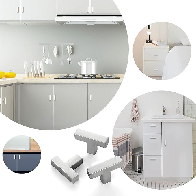 Cabinet Pulls Single Hole Cabinet Handles, 10 Pack Square Brushed Nickel Bar Cabinet Pulls Drawer Cabinet Knobs Cupboard Hardware Cabinet Handles, Stainless Steel Single Hole Cabinet Knobs