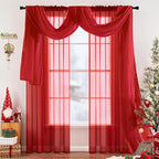 MIULEE Christmas Sheer Window Scarf Valance Extra Long Topper Elegant Swag Curtains Luxury Draping Fabric for Wedding Arch Party Ceremony Canopy Bed Living Room, 54'' x 144'', 1 Panel Red