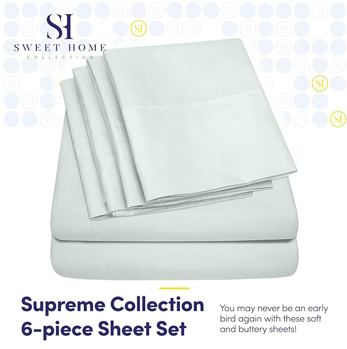 Full Size Bed Sheets - 6 Piece 1500 Supreme Collection Fine Brushed Microfiber Deep Pocket Full Sheet Set Bedding - 2 Extra Pillow Cases, Great Value, Full, Mint