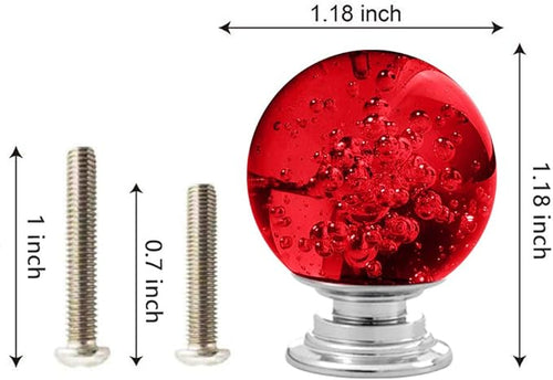 12 Pcs 30mm Round Shape Bubble Crystal Glass Cabinet Knobs with Screws Drawer Knob Pull Handle Used for Kitchen, Dresser, Door, Cupboard (Dark Red)