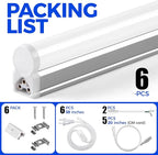 Barrina (6 Pack LED T5 Integrated Single Fixture, 4FT, 2200lm, 6500K Super Bright White, 20W Utility LED Shop Light, Ceiling and Under Cabinet Light, Corded Electric with ON/Off Switch, ETL Listed