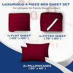DREAMCARE Queen Sheet Set – 4 pcs Cooling Sheets – up to 21” Extra Deep Pocket Queen Sheets – Hotel Luxury Sheets & Pillowcases – Superior Softness 100% Fine Microfiber with Side Pocket – Burgundy