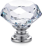 Ravinte 3 Pack Crystal Drawer Knobs - Glass Cabinet Knobs, Diamond Shaped - 30 mm with Silver Base
