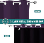 ChrisDowa 100% Blackout Curtains for Bedroom with Black Liner, 2 Thick Layers Total Blackout Thermal Insulated Grommet Window Curtains 2 Panels Set (Royal Purple, 52 x 72 Inch)