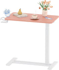 FLEXISPOT H7 Adjustable Overbed Bedside Table with Wheels Pneumatic Mobile Standing Desk Laptop Desk Rolling Computer Cart Movable Overbed Table Hospital Home Use(27.6" W x 15.7" D, Pink)