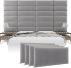Vänt Upholstered Wall Panels - King/Cal King Size Wall Mounted Velvet Headboards - Velvet Platinum Grey - Twin/King - Set of 4 Panels (Each Individual Panel 39"x11.5")