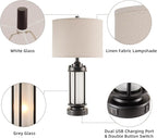 Set of 2 Modern Table Lamps for Living Room Bedroom, 25'' Black Retro Industrial Metal Lamp with Glass Nightlight, Contemporary Desk Lamp for Bedside End Table Office, 4 Bulbs Included
