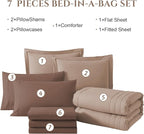 Monbix Queen Comforter Set - 7 Pieces Rust Pink Bed in a Bag Queen Bedding Sets with Comforters, All Seasons Comforter Bed Set with Sheets,Pillowcases & Shams