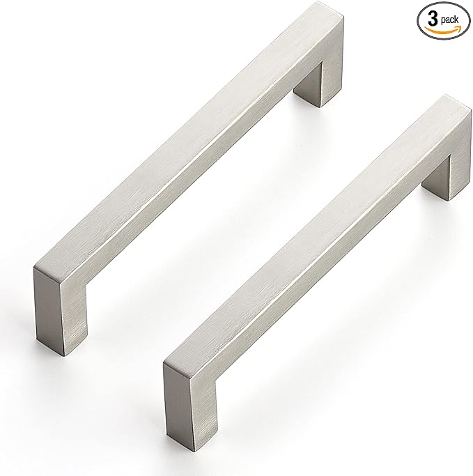 Ravinte 3 Pack 5 Inch Kitchen Square Cabinet Handles Satin Nickel Pulls Brushed Nickel Kitchen Cabinet Hardware Handles for Cupboard Drawer Pulls