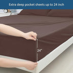 California King Sheet Sets for Air Mattress - Extra Deep Pocket Cal King Sheet Set - 3Pcs Side Storage Pocket Fitted Sheet & Pillowcases Easily Fits 16in to 24in Pillow Top Air Bed Mattress - Brown