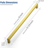 JOY DECOR 12 Pack Cabinet Handles, Gold Cabinet Pulls, 12-3/5 Inch Kitchen Closet Handles Square Drawer Pulls Stainless Steel Drawer Hardware, 320mm Hole Centers