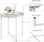 VECELO Side/End Table, Folding Round Metal Anti-Rust and Waterproof Outdoor or Indoor Tray for Living Room Bedroom Balcony and Office, 1 PCS, Beige