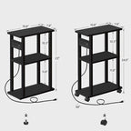TUTOTAK Small Narrow Side Table with Charging Station, Set of 2 Skinny End Table for Small Spaces, Slim Nightstand with USB Ports and Outlet,Sofa Beside Table with Wheels, Black TB01BK047