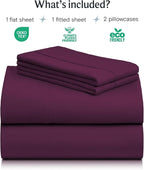 LuxClub 4 PC Full Sheet Set, Breathable Luxury Bed Sheets, Deep Pockets Wrinkle Free Cooling Bed Sheets Machine Washable Hotel Bedding Silky Soft - Eggplant Full