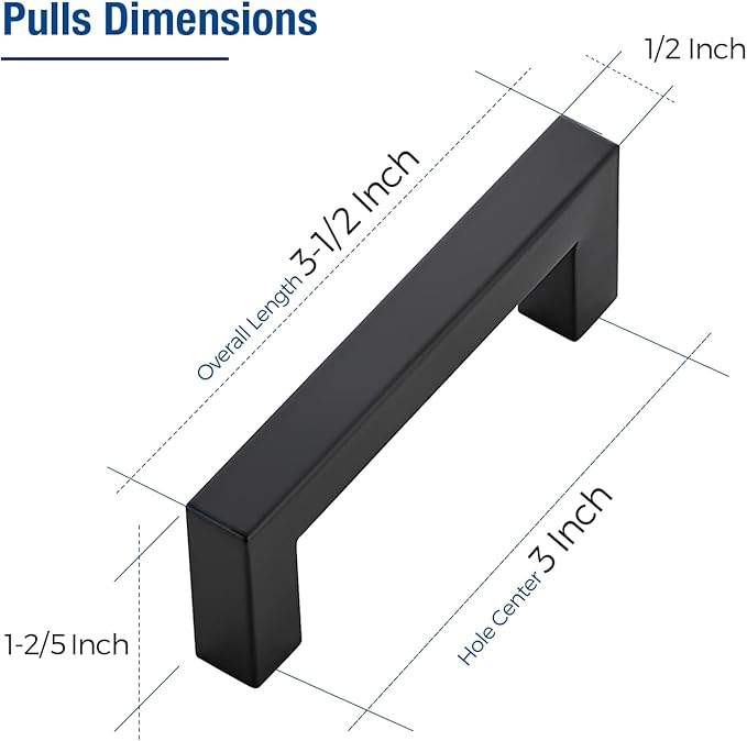 JOY DECOR 40 Pack Cabinet Handles, Black Cabinet Pulls, 3 Inch Kitchen Closet Handles Square Drawer Pulls Stainless Steel Drawer Hardware, 76mm Hole Centers