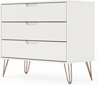 Manhattan Comfort Rockefeller 3 Drawer Dresser for Bedroom Storage, Nursery, Closet, Living Room, Entryway, TV Stand for Screens up to 32 Inches, Anti-Tip Kit Included, Set of 2, White