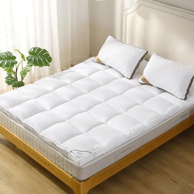 Mattress Pad Twin Size - Breathable Comfort Mattress Cover, Quilted Fitted Mattress Topper with Anchor Bands Fits 8-21 Inch Mattress, Soft Fluffy Pillow Top