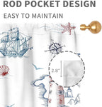 Nautical Curtains, Vintage Marine Coastal Sailboat Compass Anchor Ocean Beach Lighthouse Watercolor Blue Decorative Drapes for Bedroom Living Room Kitchen Bathroom Window 2 Panels, 84"x84" Inch