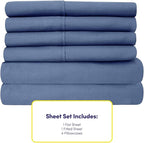 Queen Sheets Denim - 6 Piece 1500 Supreme Collection Fine Brushed Microfiber Deep Pocket Queen Sheet Set Bedding - 2 Extra Pillow Cases, Great Value, Queen, Denim