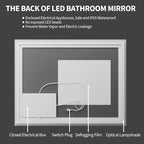 Koonmi 24x36 LED Bathroom Mirror, Backlit + Front Lit, LED Bathroom Mirror with Lights for Wall, 3 Colors, Anti-Fog, Dimmable Brightness, Memory Function, Tempered Glass