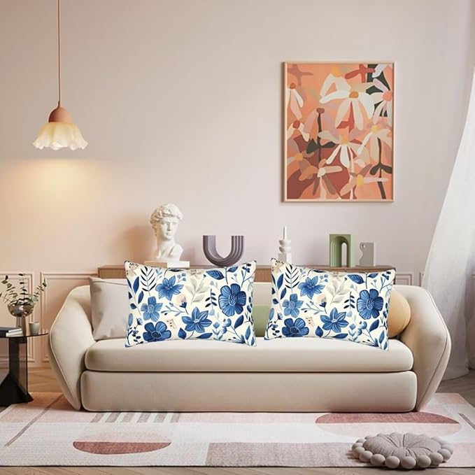 Throw Pillow Covers 16x28 Inch Pillow Covers Set of 2 Couch Pillows for Living Room, Blue Throw Pillows with Invisible Zipper, Soft Accent Pillows Decorative Pillows Farmhouse Decor, Scandinavian J334