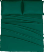 Mejoroom Queen Size Sheet Set - Hotel Luxury 1800 Bedding Sheets & Pillowcases - Deep Pocket Fitted Sheet, Soft, Breathable, Wrinkle & Fade Resistant - 4 Piece (Queen,Emerald Green)