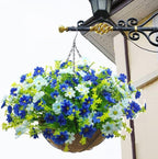 Artificial Hanging Flowers with Basket,Fake Daisy Flowers in 12 inch Coconut Lining Hanging Baskets for The Decoration of Courtyard, Indoors, and Outdoors(White)