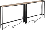 ELYKEN 2 Pack 5.9" Narrow Console Sofa Table with Power Outlets, 5.9" Dx39.4 Wx31.1 H Long Couch Table with Metal Frame and Charge Station with 6.5’ Extension Cord, White Oak