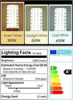 E12 LED Bulbs 12W Candelabra led Light Bulb,100 Watt Equivalent 1200lm Warm White 3000K E12 Base LED Chandelier Light Bulbs Non-Dimmable LED Corn Bulbs, Pack of 6