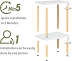 Apicizon 2 Tier End Table, Small Side Table with Solid Wood Legs, Boho Bedside Table with Storage Shelf, Nightstand for Small Spaces, Bedroom, Living Room, Entryway, Easy Assembly, White+Natural