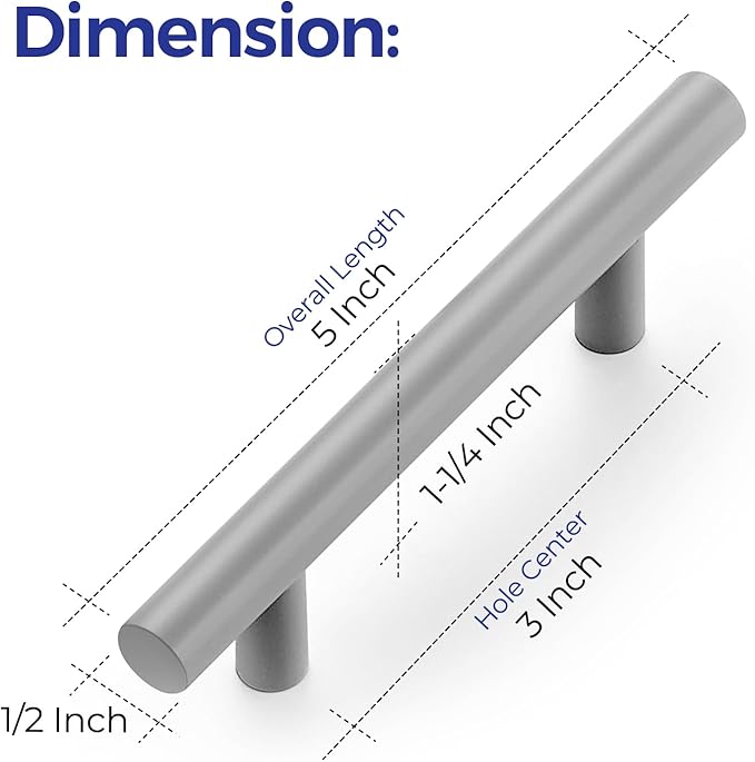 Ravinte 50 Pack | 5 Inch Cabinet Pulls Grey Stainless Steel Kitchen Drawer Pulls Cabinet Handles 5 InchLength, 3 Inch Hole Center