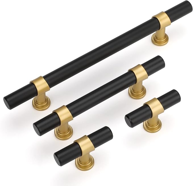 goldenwarm 10 Pack Black and Gold Cabinet Knobs Kitchen Cabinet Knobs for Dresser Drawers Black and Gold Cabinet Pulls Modern Hardware for Cupboard Bathroom,Zinc Alloy Base