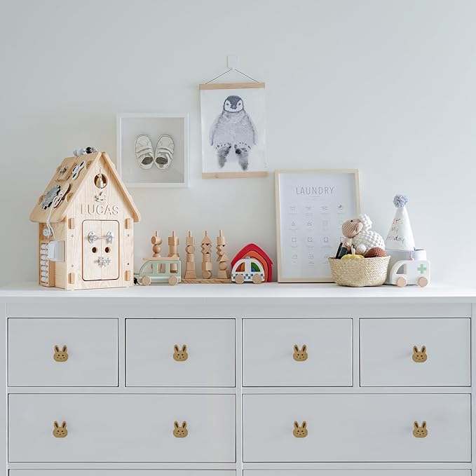 6PCS Wooden Rabbit Shaped Cabinet Knobs, Cabinet Handles, Single Hole Beech Wood Handles, Wood Hooks with Full Set of Screw Accessories