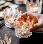 Vixdonos Votive Candle Holders Set of 6 Crown Glass Tealight Candle Holder for Wedding, Party and Home Decor (Gold Tips)