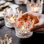 Vixdonos Crown Glass Tealight Candle Holder Set of 12 Votive Candle Holders for Wedding, Party and Home Decor (Gold Tips)