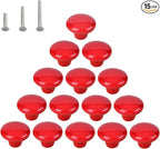 HUAMULAN 15PCS Red Glossy Ceramic Knobs Button Mushroom Round Cabinet Dresser Pulls Door Handles Cupboard Wardrobe Drawer, Dia. 1.5 inch 38mm