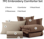MaiRêve Embroidery King Size Comforter Set Brown, Boho Farmhouse Western Bedding Set 7 Pieces, All Season Bed in A Bag Comforter Set with Sheets, Pillowcases & Shams