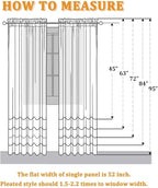 RYB HOME Semi Sheer Curtains 95 inches Long, Thick Privacy Added Line Wave Textured Window Treatments for Living Room Bedroom Sliding Door, White, W 52 x L 95, 2 Panels