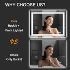 31x23 LED Bathroom Mirror with Front and Backlight, Dimmable Lighted Bathroom Vanity Mirror with Anti-Fog, Memory Function,Tempered Glass(Horizontal/Vertical)