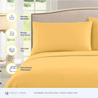 Split King Sheets - Breathable Luxury Sheets with Full Elastic & Secure Corner Straps Built In - 1800 Supreme Collection Extra Soft Deep Pocket Bedding Set, Sheet Set, Split King Size, Yellow