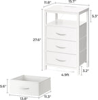Huuger Nightstand with Charging Station, 27.6 Inch Side Table with Drawers, PU Leather Finish, End Table Bedside Table with USB Ports and Outlets, Night Stand for Bedroom, White
