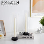 Romadedi Glass Hurricane Candle Holders Black - 12 Inch Taper Candlestick Holder Bulk Clear Glass Cylinder Table Centerpiece Wedding Decor Party Birthday Christmas Home Decorations, Set of 10