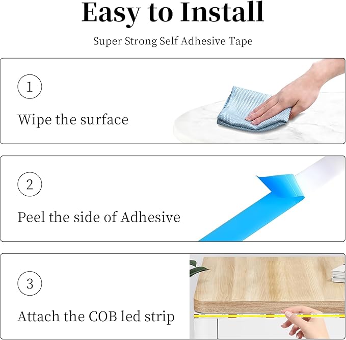 iNextStation COB LED Strip Light White 6000K 16.4ft/5M DC12V CRI 93+ Flexible LED Tape Lights 8mm for Bedroom, Kitchen, TV Backlight, Cabinet, Stage, Home DIY Lighting Decor(No Plug)