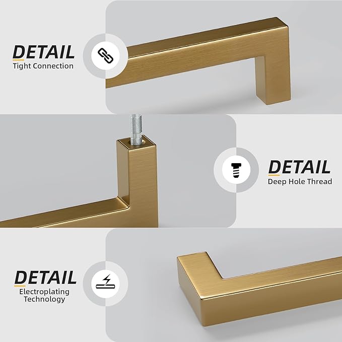 goldenwarm 10 Pack Champagne Bronze Cabinet Pulls Gold Cabinet Handles 3-3/4in Bronze Drawer Pulls Champagne Gold Drawer Handles Square Kitchen Dresser Hardware for Bedroom Cupboard