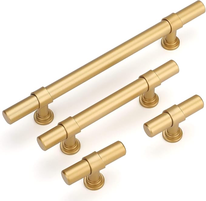 LONTAN 25 Pack Gold Cabinet Knobs Matte Gold Kitchen Cabinet Knobs for Dresser Drawers Brushed Gold T-bar Hardware for Dresser Bathroom