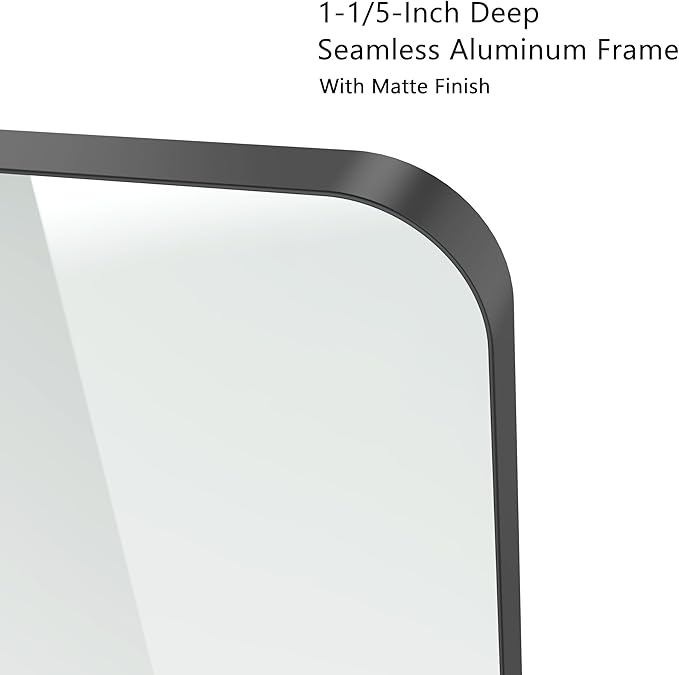 VocalStar Black Bathroom Mirror for Wall, 28 x 40 Inch Rounded Rectangle Metal Framed Bathroom Wall Vanity Mirror Farmhouse, 1/4-inch Shatterproof Glass | Ultra-Flush Hanging